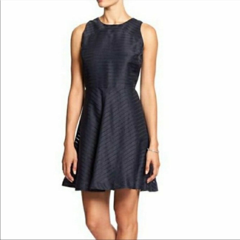 Banana Republic Sheer Stripe Navy Flare Dress NWT